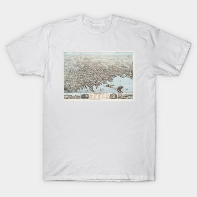 Vintage Pictorial Map of New Bedford MA (1876) T-Shirt by Bravuramedia